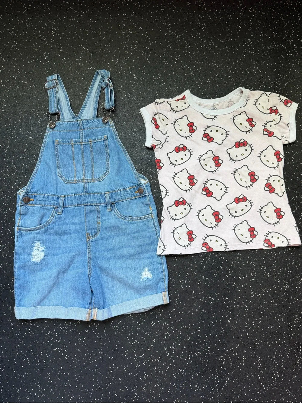 OshKosh B'gosh Light Blue Denim Shortalls with White Hello Kitty Tee